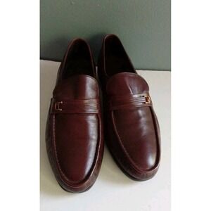 Burgundy Leather Loafers Gold Accents Slip On Dress‎ Shoes Classic Style